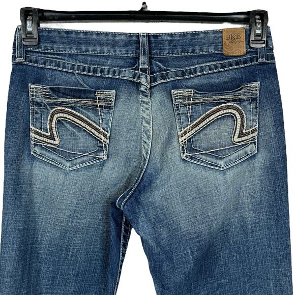 BKE SZ 32x33 1/2 Kate Jeans Bootcut Mid-Rise Whiskered Zip-Fly Embroidered Blue - Picture 5 of 11